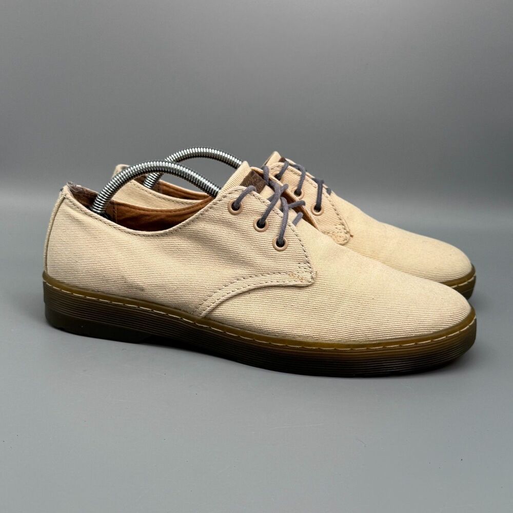 Dr. Martens Delray Twill Canvas Men's 10 Beige Oxford Shoes Lace-Up Low Top